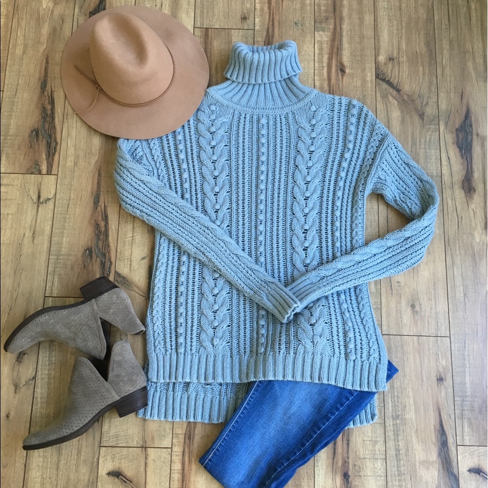 Ann Taylor Blue Cable Turtleneck Sweater